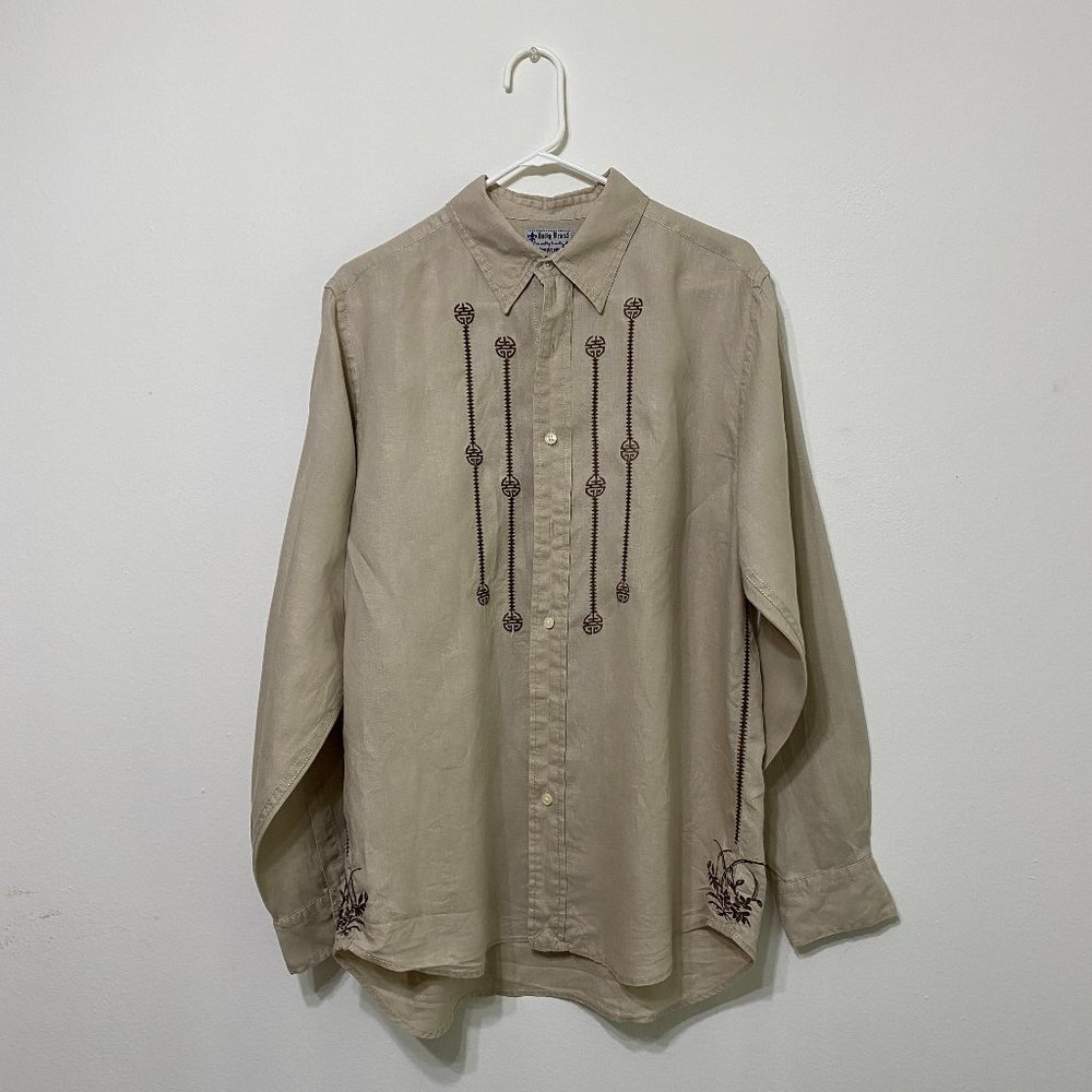 Lucky Brand, 100% linen, Western embroidered men's shirt